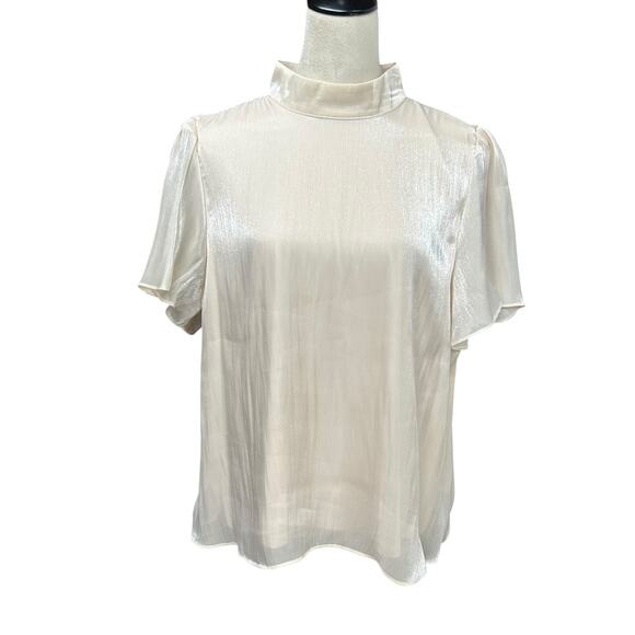 Romantic Chic Shimmer Blouse Lauren Conrad Cream Mock Neck XL - Picture 1 of 7